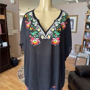 SHEIN Curve multicolored floral short sleeve Vneck blouse-size XXL
